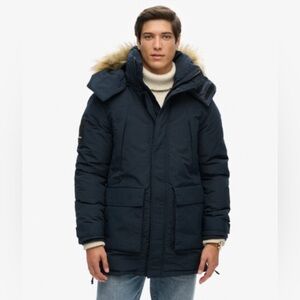 Tommy Hilfiger Everest Parka Navy Coat w/ Faux Fur Detachable Hood Medium